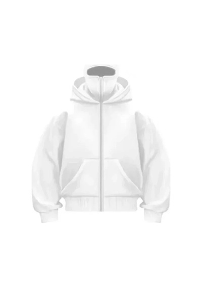 Samuray Ninja Çift Kapşonlu Zıp Fermuarlı Kanguru Çepli Tam Fermuarlı Hoodie Swetshirt - Beyaz