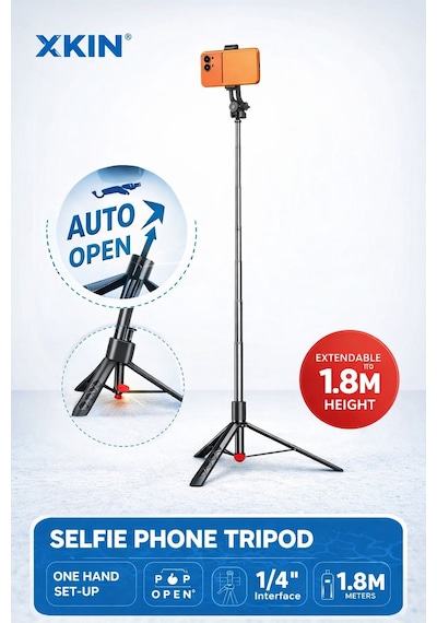 İphone 11 Uyumlu 1.8m Otomatik Selfie Tripod Uzatılabilir Telefon Tripodu