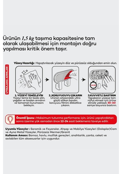İronika Metal 2 Kancalı Yapışkanlı Desenli Anahtarlık Banyo Mutfak Havlu Askısı Kırmızı