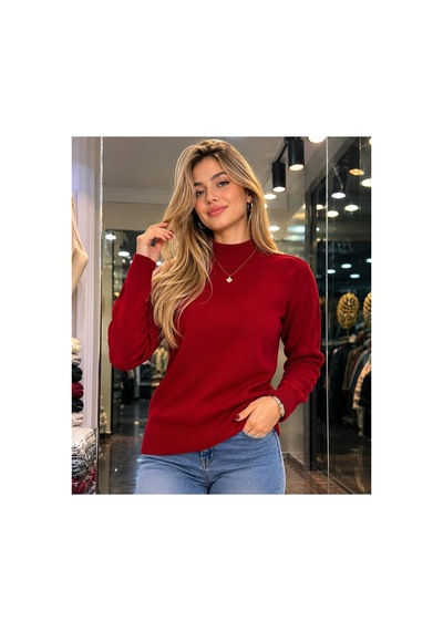 Hira Life Fashion Kadın Şık Tasarım Ve Yumuşak Dokulu Dik Yaka Triko Basic Kazak Bluz Bordo Bordo Hira Life Fashion Kadın Şık Tasarım Ve Yumuşak Dokulu Dik Yaka Triko Basic Kazak Bluz Bordo Bordo