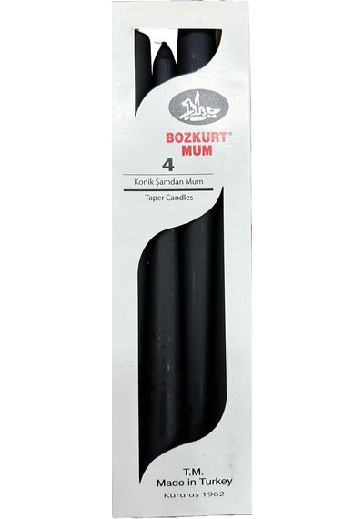 Bozkurt Konik Şamdan Mum Fener Mumu - Siyah - 24 Cm. - 4 Adetlik Paket Siyah