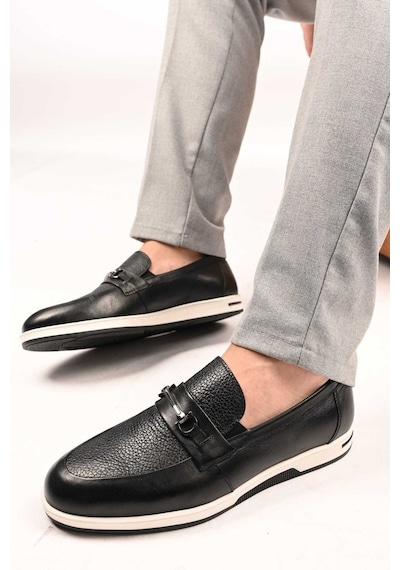 Bestello Bağcıksız Tokalı Loafer Termo Taban Hakiki Deri 333-5582 Erkek Ayakkabı Siyah