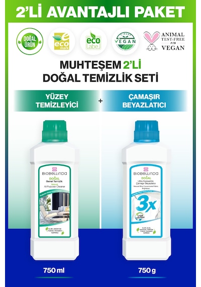 Doğal Genel Temizlik 750 Ml Ve Çamaşır Beyazlatıcı 3x 750ml 2'li Set Diğer