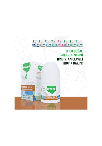 Siveno %100 Doğal Roll On Hindistan Cevizli Deodorant Ter Kokusu Önleyici Bitkisel Leke Bırakmayan Vegan 50 ML