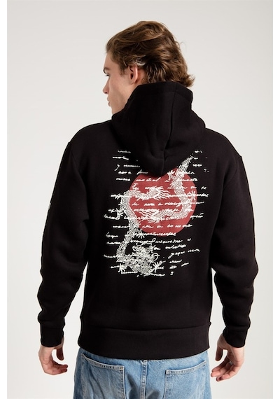 Jahr Marc Dragon Baskılı Siyah Oversize Erkek Sweatshirt Siyah