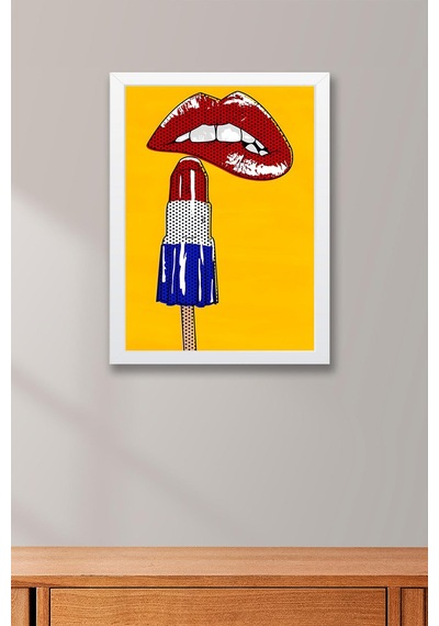 Kırmızı Dudaklar Ve Dondurma Çerçeveli Tablo - Pop Art Poster Tablo