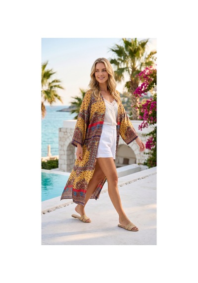 Lila Mare Pamuk Kimono Renkli Renkli