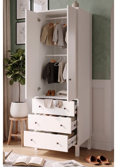 Robin Home Lena Bebek Çocuk Odası Takımı 3 Çekmece Şifonyer Gardrop Gardırop Beyaz