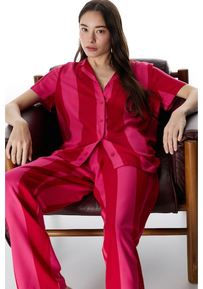 Penti Kırmızı For You Çizgili Düğmeli Gömlek Pantolon Pijama Takımı