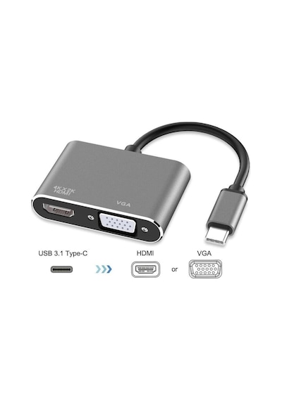 Type-C To Hdmi Vga Kombo Çevirici 4Kx2K Dönüştürücü Adaptör 4728
