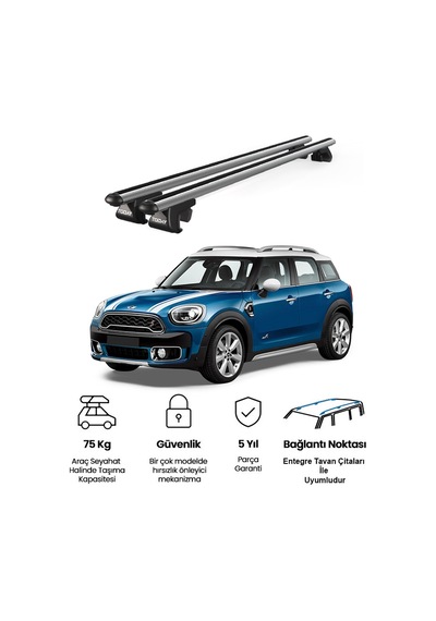 Venüs Mini Countryman F60 2017 Ve Sonrası Uyumlu Gri Ara Atkı Port Bagaj Tavan Barı