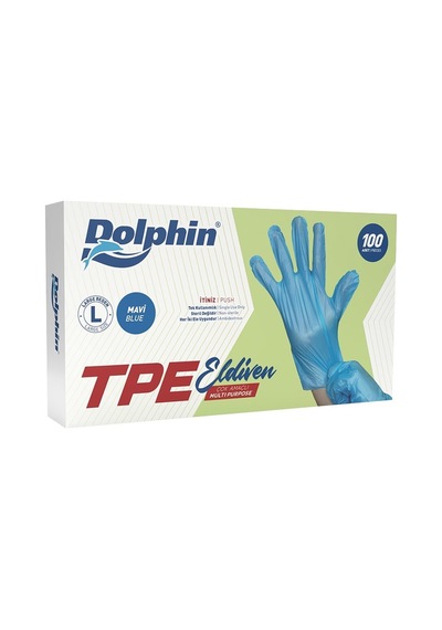 Dolphin Tpe Eldiven Mavi 100lü Large - Tek Kullanımlık Eldiven 8'li Avantaj Paketi - 8 Adet Tarı