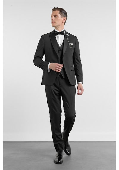 İmza Siyah Mono Yaka Düz Desen 6 Drop Slim Fit Esnek Takım Elbise 1001260201