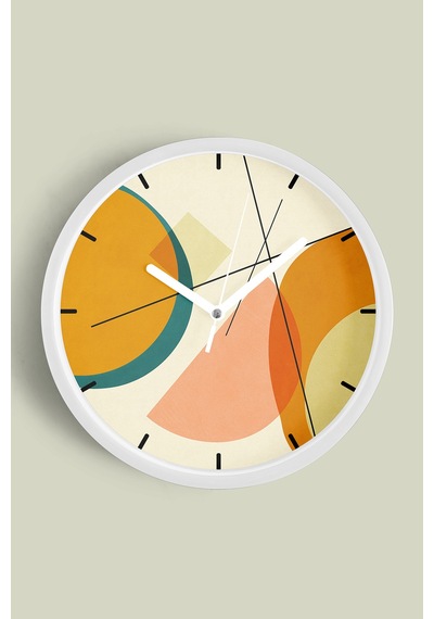 Soyut - Bohem Modern Duvar Saati - 25cm - Önü Camlı Beyaz Kasa - Sessiz Mekanizma-jh0721 Beyaz