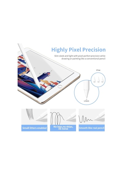 Apple Uyumlu iPad  10.2 2021 9.nesil Avuç Içi Algılamayan Stylus Kalem 3 Adet Yedek Uç Dahil