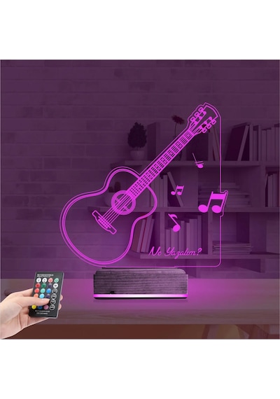 Luvivia Klasik Gitar Müzik Nota Kişiye Özel 3d Lamba - Masa Gece Lambası V1 Şeffaf