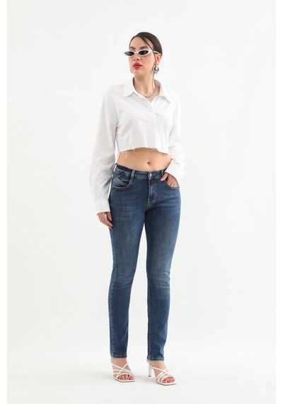 Kadın Likralı Slim Jean Pantolon Mavi 001