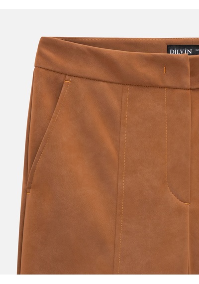 Dilvin 72257 Dikiş Detaylı Süet Pantolon-camel Camel