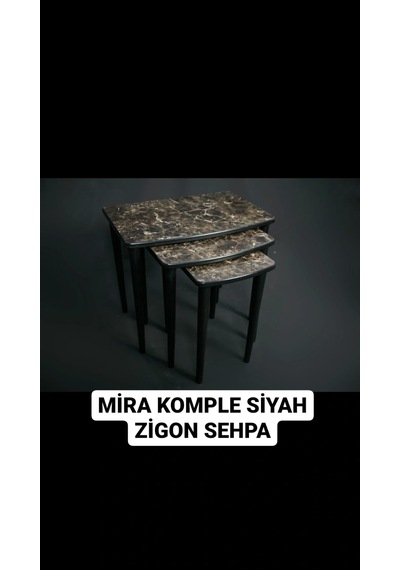 Moleni Mira Komple Siyah Zigon Sehpa