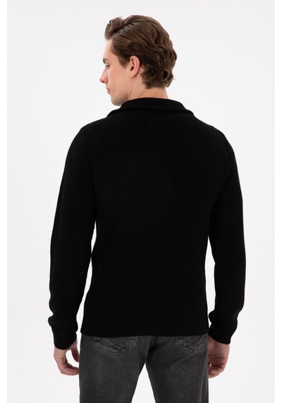 U.S. Polo Assn. Erkek Regular Fit Yarım Fermuarlı Siyah Kazak 50297047-VR046