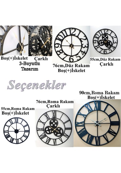 Otantik 7610G Dekoratif Duvar Saati Roma Rakam Altın Ferforje76Cm Altın