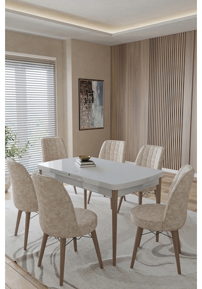 Toce Home Leva 80x130 Açılabilir Beyaz Masa Yemek Odası Takımı Mutfak Takımı 6 Adet Sandalye Bej Toce Home Leva 80x130 Açılabilir Beyaz Masa Yemek Odası Takımı Mutfak Takımı 6 Adet Sandalye Bej