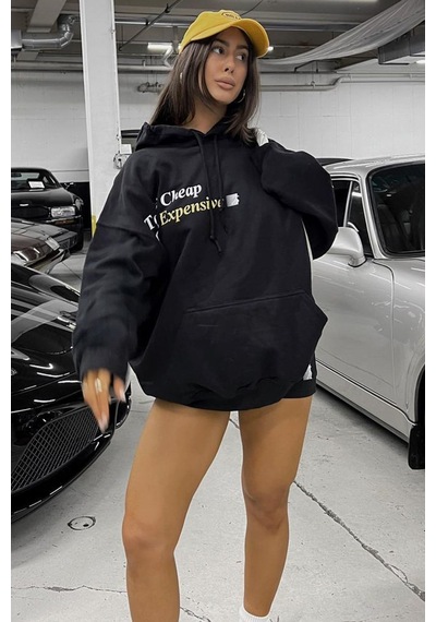 Madmext Siyah Baskılı Oversize Kapüşonlu Sweatshirt Mg1573