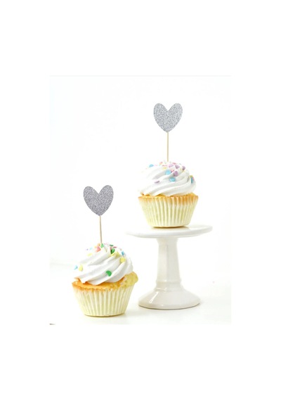 15li Kalp Süs Gümüş Simli Bride To Be Cupcake Kürdani Söz Nişan Düğün Kına Bekarlığa Veda Süsler