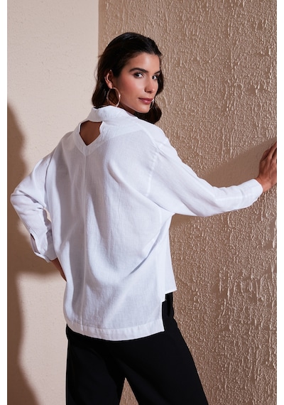 Lela Sırt Pencere Detaylı Çift Cepli % 100 Pamuk Relaxed Fit Bayan Gömlek 51444591 Beyaz