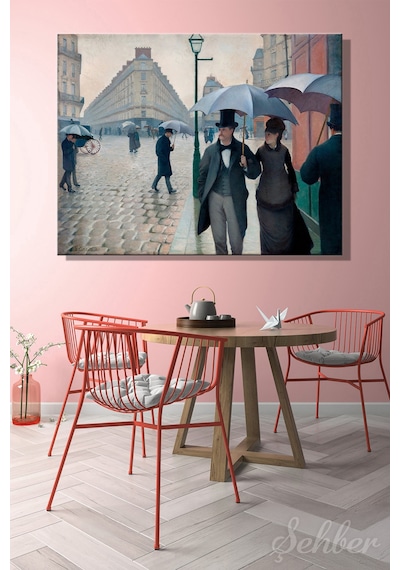Yatay Kanvas Tablo Tekli Ev Kafe Ofis Gustave Caillebotte Paris Caddesi Yağmurlu Gün 2571