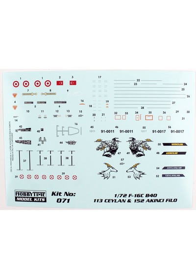 Hobbytime 071 1/72 Ölçek, F-16c B-40 Savaşan Şahin, Akıncı 152. Filo Ve Ceylan 113.filo, Savaş Uçağı Plastik Model Kiti-59398