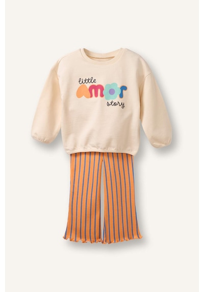 Defacto Floral Sweatshirt Kumaşı 2li Takım Kız Bebek H1974a526smer105 Ekru-er105