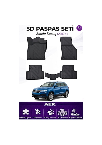 Skoda Karoq 2017+ Araca Özel Havuzlu "karbon" Paspas Takımı