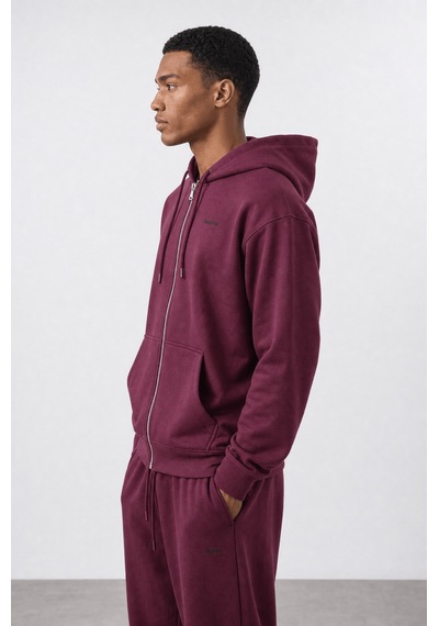 Erkek Respire Basic Oversize Zip Vişne Bordo