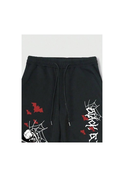 Tarzsokak Goth Guys Skull & Slogan Graphic Drawstring Waist Eşofman Altı Siyah