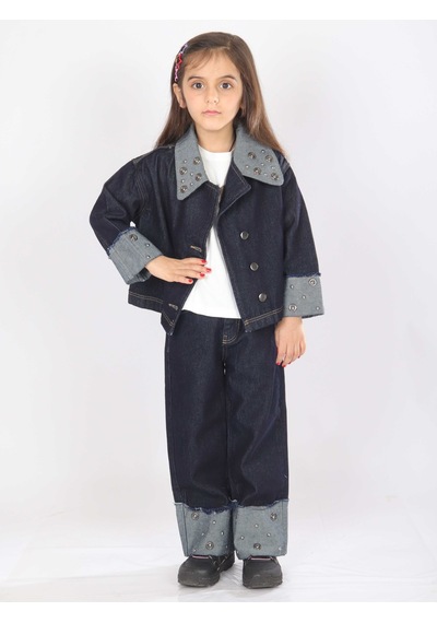Xo Kids Kız Çocuk 3lü Alt Üst Kombin Takmı 4-13 Yaş Set0478 Mavi
