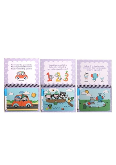 Sihirli Boyama Kitabı 3'lü Set Hayvanlar Sayılar Araçlar Water Magic Numbers Vehicles Animals