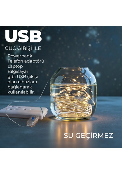Upway 5 Metre Günışığı Kumandalı 50 Led Işık - Usb Dekoratif Aydınlatma Sarı