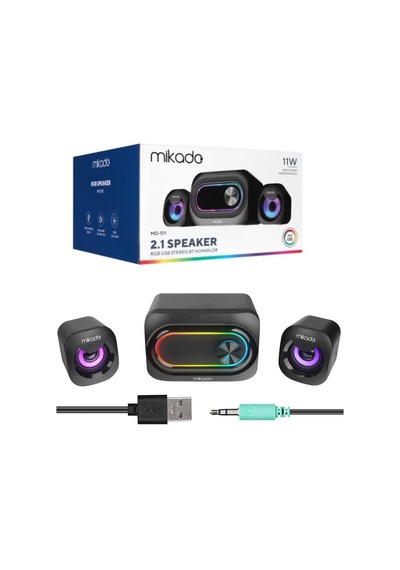 Mikado Md-511 5w+3w 2 Usb Rgb Ledli 2+1 Gaming Speaker Hoparlör Pc Bilgisayar Hoparlörü Ses Sistemi