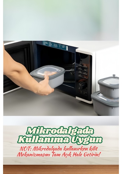 9'lu Mikrodalga Ve Difriz Kullanımına Uygun Vakumlu Vıp Saklama Kabı Çeyiz Seti 3x 600-1100-1800 Ml Antrasit