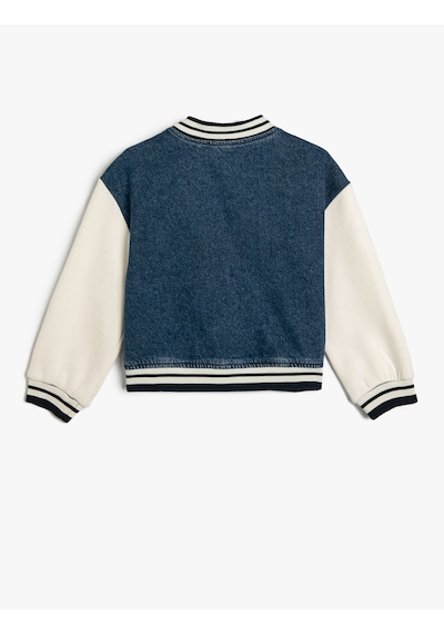 Koton Bomber Ceket Aplike Detaylı Yuvarlak Yaka Orta İndigo 5wkg20004ad İndigo