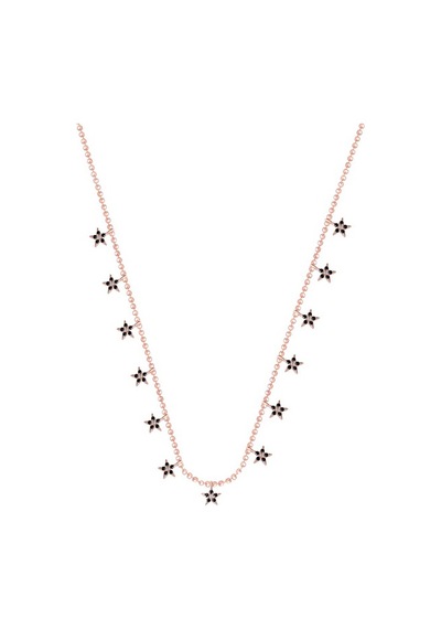 Siyah Taşlı Rose Altın Kaplama Sallantılı Yıldız Gümüş Kolye Gold - Rose Gold - Gümüş