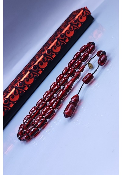 7 x 11 MM Kapsül Mustafa Uysal İmzalı Vişne Ateşi Kehribar Tesbih