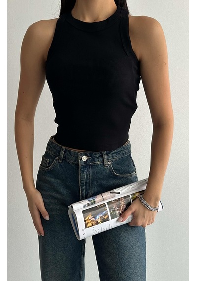 Halter Yaka Kolsuz Bluz-siyah Renk-253 Siyah