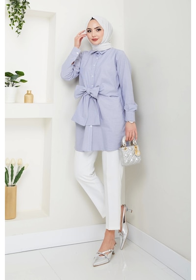Nevayla Moda Çizgili Poplin Bağlamalı Gömlek - Lacivert / Ü103 Lacivert