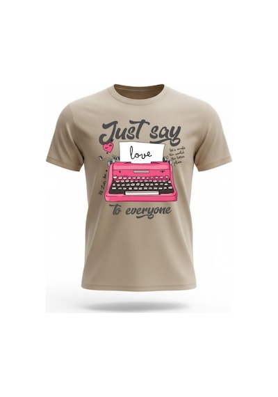 Urbantrendstore Unisex Love Oversize Fit Rahat Geniş Salaş T-shirt Günlük Tişört Bej