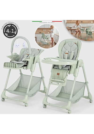 Elele Cibo 2in1 Katlanabilir Bebek Mama Sandalyesi Çift Pedli 0+ Ay Yeşil
