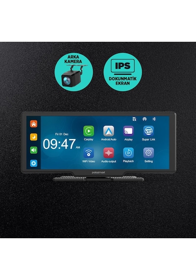 Polosmart Psm700 Araç İçi Akıllı Ekran Ön Ve Arka Kameralı Kablosuz Carplay Ve Android Auto Destekli