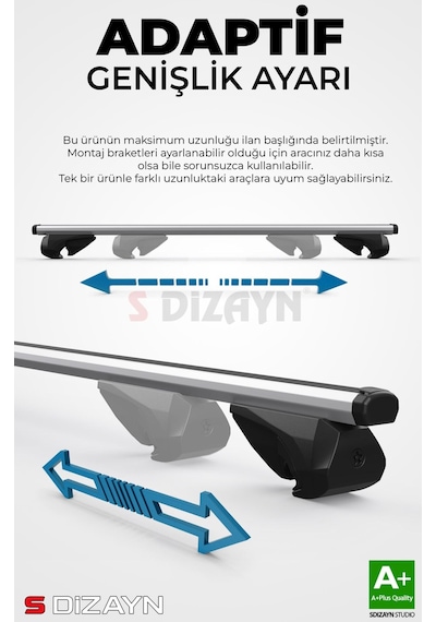 S-dizayn S-bar Atlas V1 Ara Atkı Tavan Taşıyıcı Barı Gri 155 Cm Universal A+ Kalite