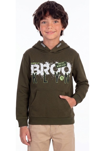 Onloox Erkek Haki Yeşil Erkek Haki Yeşil Pamuklu İki İplik Uzun Kollu Regular Kalıp Kanguru Cepli Sweatshirt 9-10 Yaş